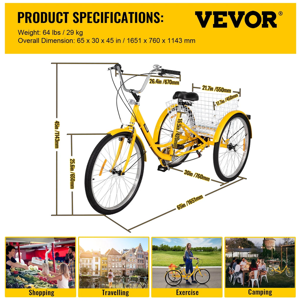26in 7 Speed Adult Tricycle with Basket N687