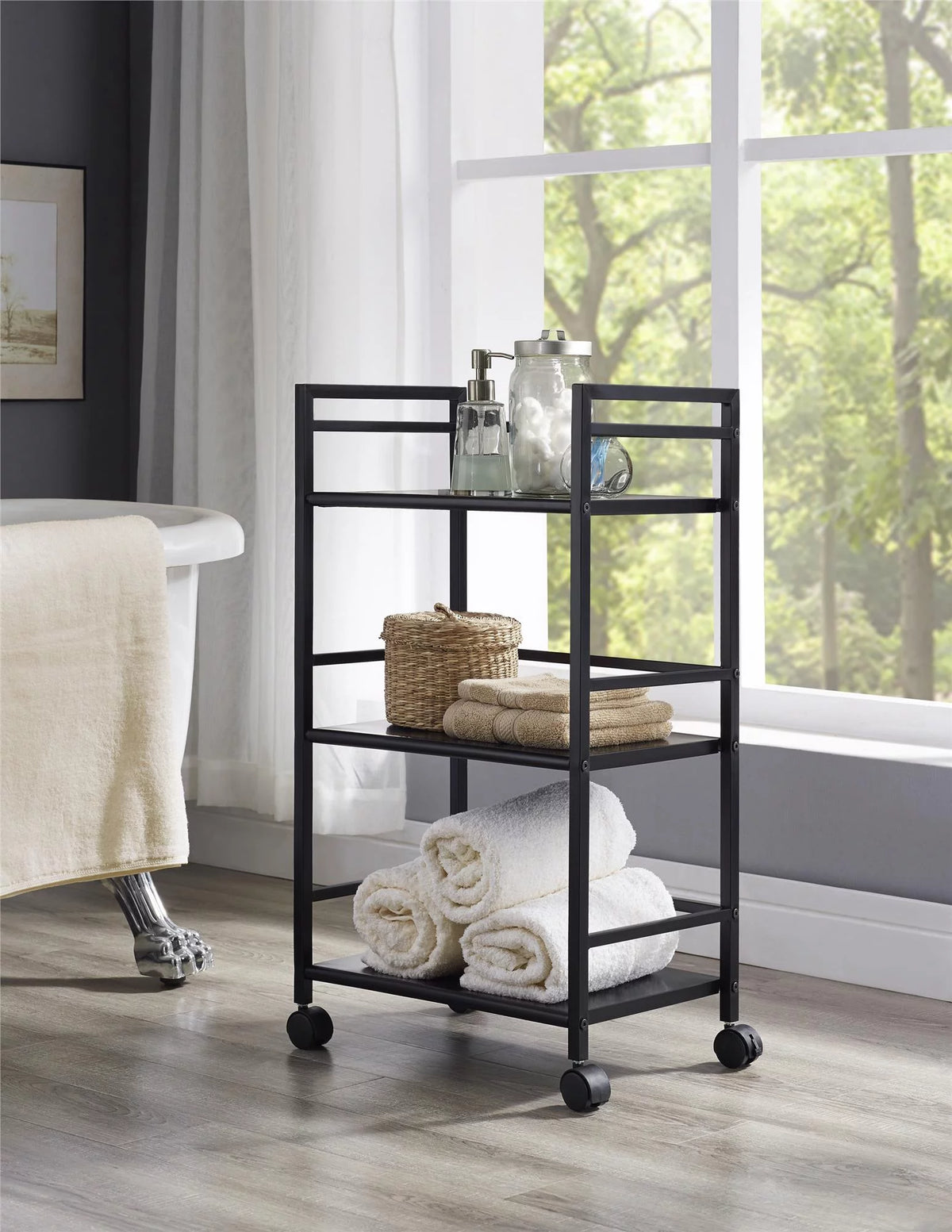 3 Shelf Metal Rolling Utility Cart, Black S455