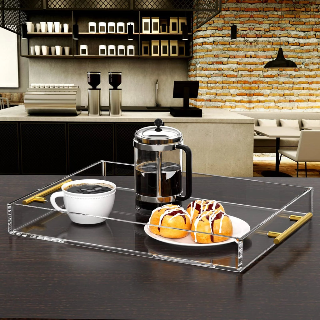 Rectangular Clear Decorative Tray with Gold Handle R471088