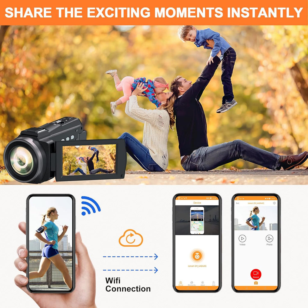 4K Video Camera Camcorder with Anti-Shake, 48MP WiFi 3 Inch IPS Touch Screen 16X Zoom Digital Camera Recorder with IR Night Version, Battery Charger, Microphone X991865