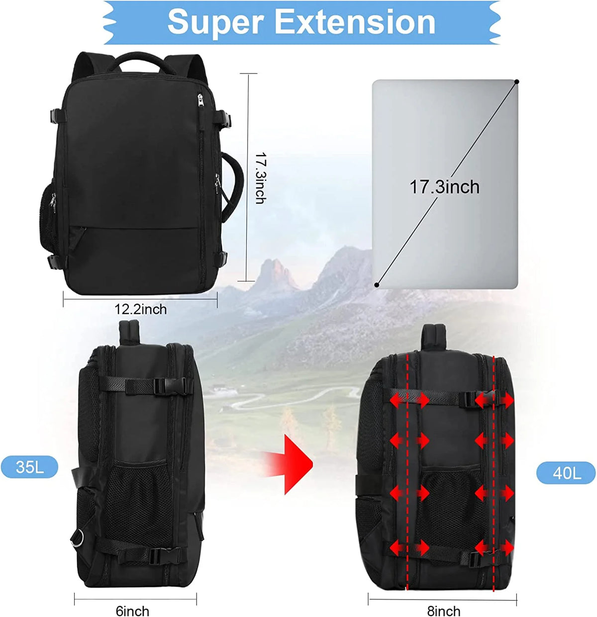 Extra Large 40L Waterproof Travel Backpack (Black) A176