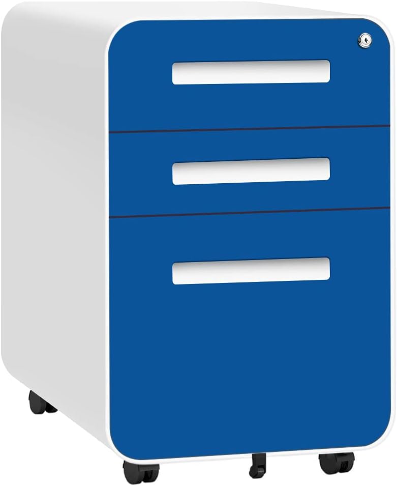 Pink 3 Drawer Rolling File Cabinet with Lock and Wheels, Metal Steel Frame K9563