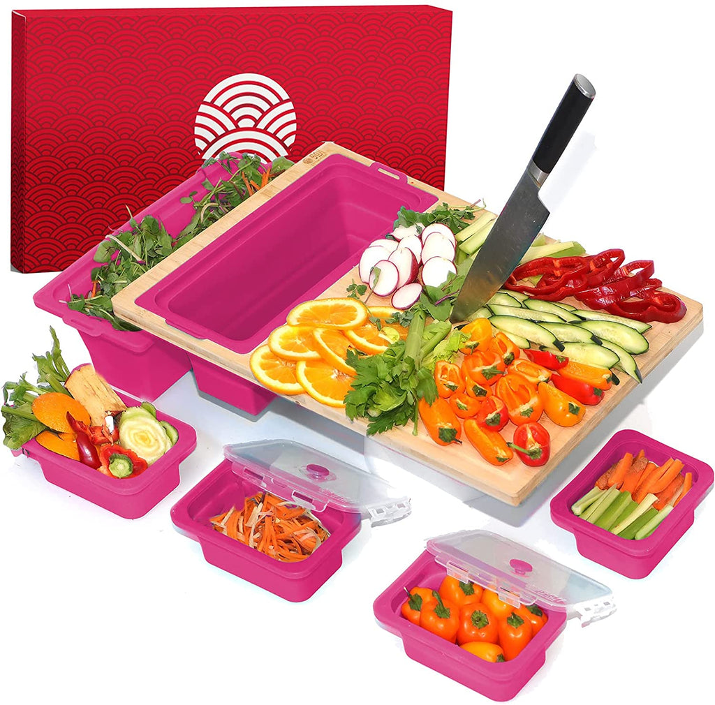 Bamboo Cutting Board With Containers Set Of 9 Over The Sink Chopping Board With Collapsible Strainers Q706