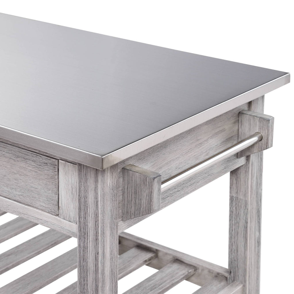 Storm Gray Wire-Brush Kitchen Cart with Stainless Steel Top U761
