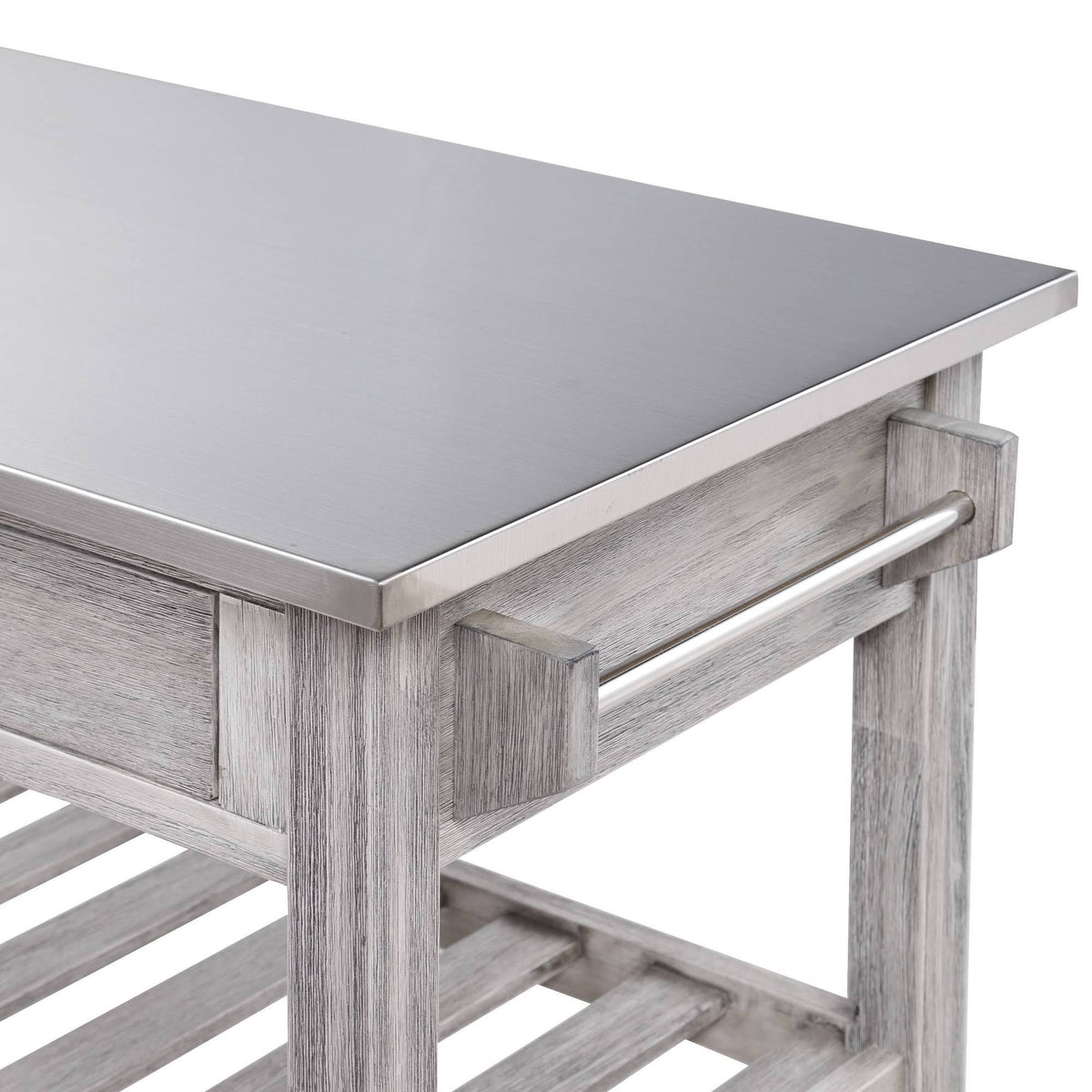 Storm Gray Wire-Brush Kitchen Cart with Stainless Steel Top U761