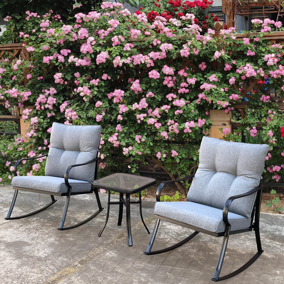 3 Pc Outdoor Swivel Rocker Patio Chairs - Gray S822140