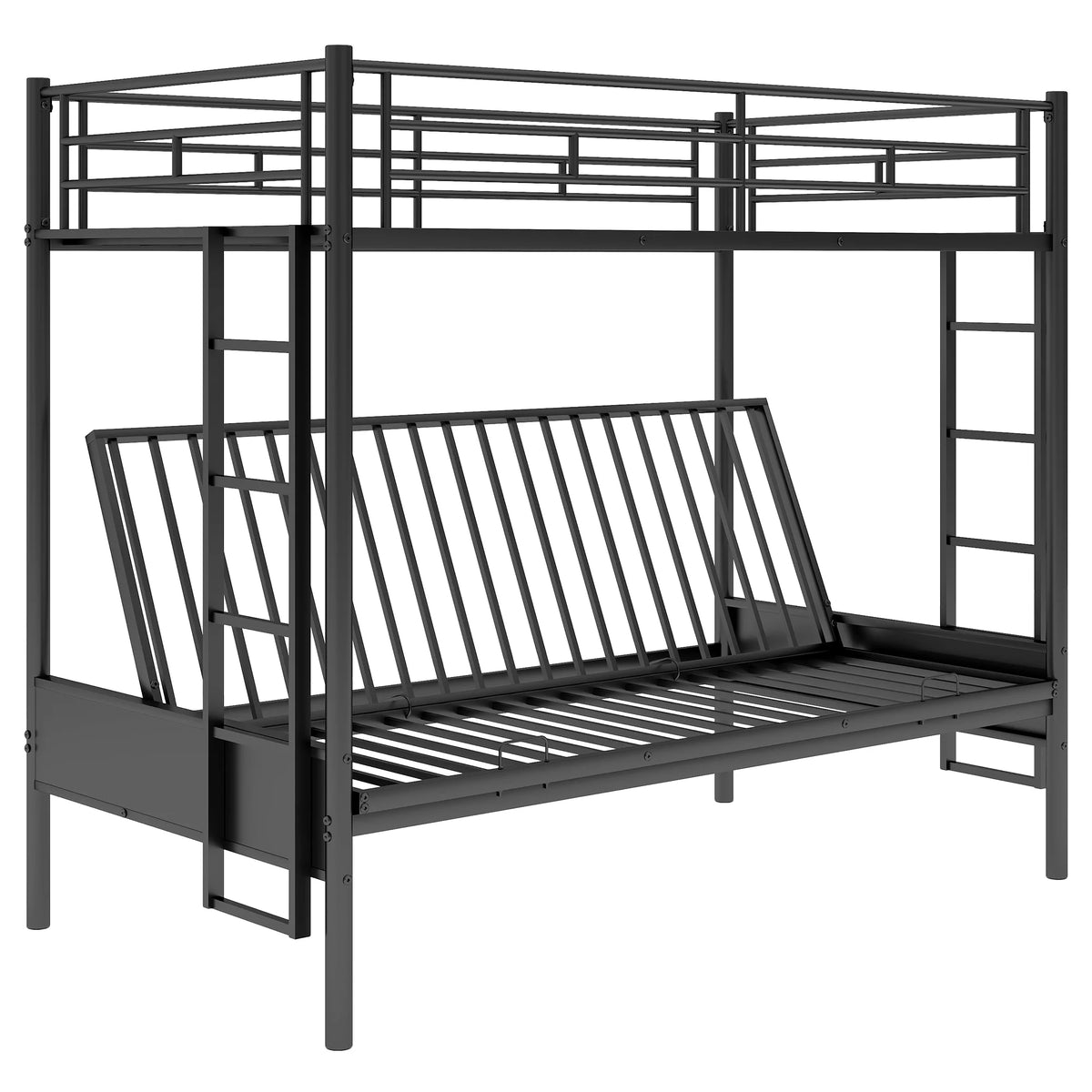 Black Twin Size Metal Loft Bed with Convertible Lower Bed P7135