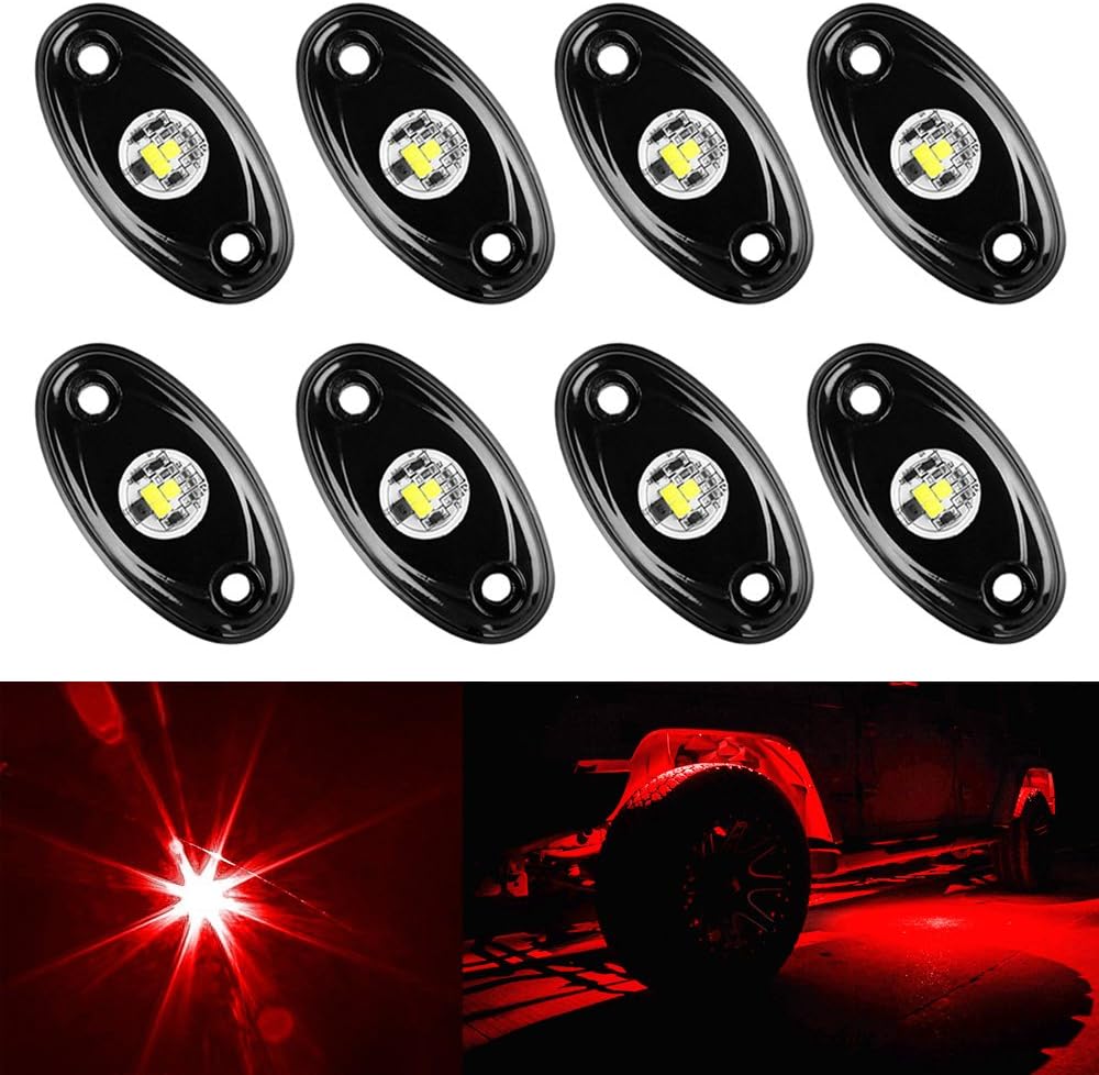 8 Pods Red LED Rock Lights Kit Waterproof Underglow for Off Road Vehicles I2003