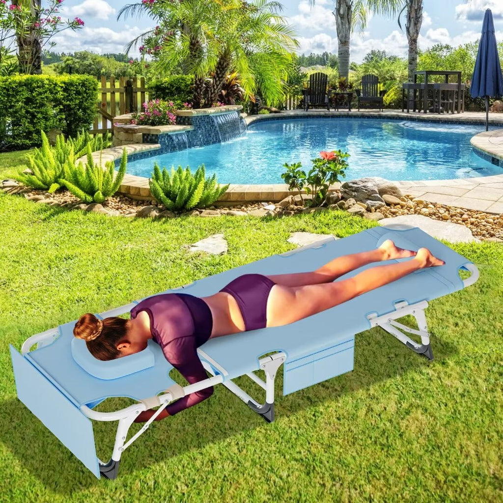 Adjustable 5-Position Folding Chaise Lounge Chair with Mattress and Pillow V467120