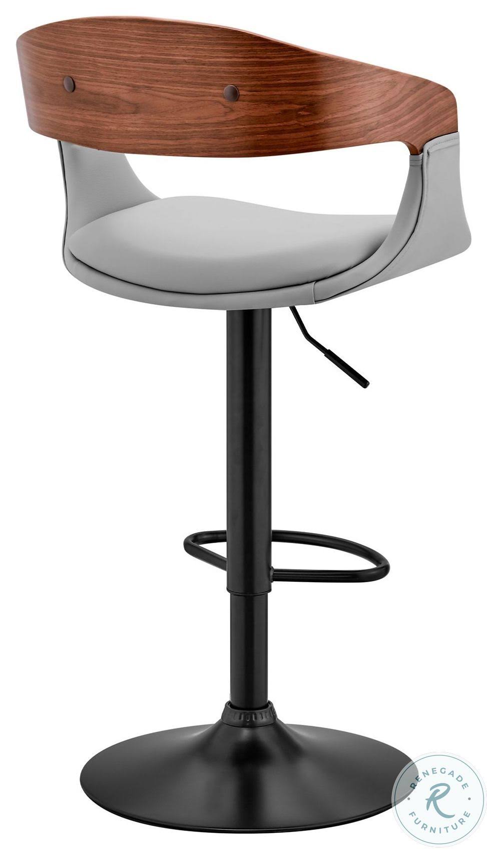 Gray Faux Leather and Walnut Wood Bar Stool with Black Base O10203