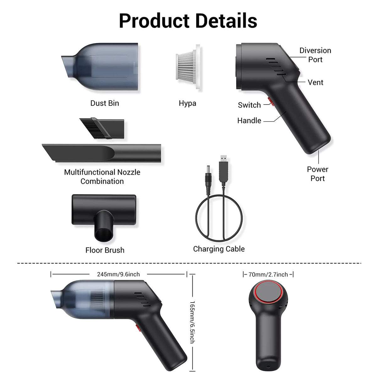 Lightweight Handheld Vacuum Cleaner with Strong Suction U478099