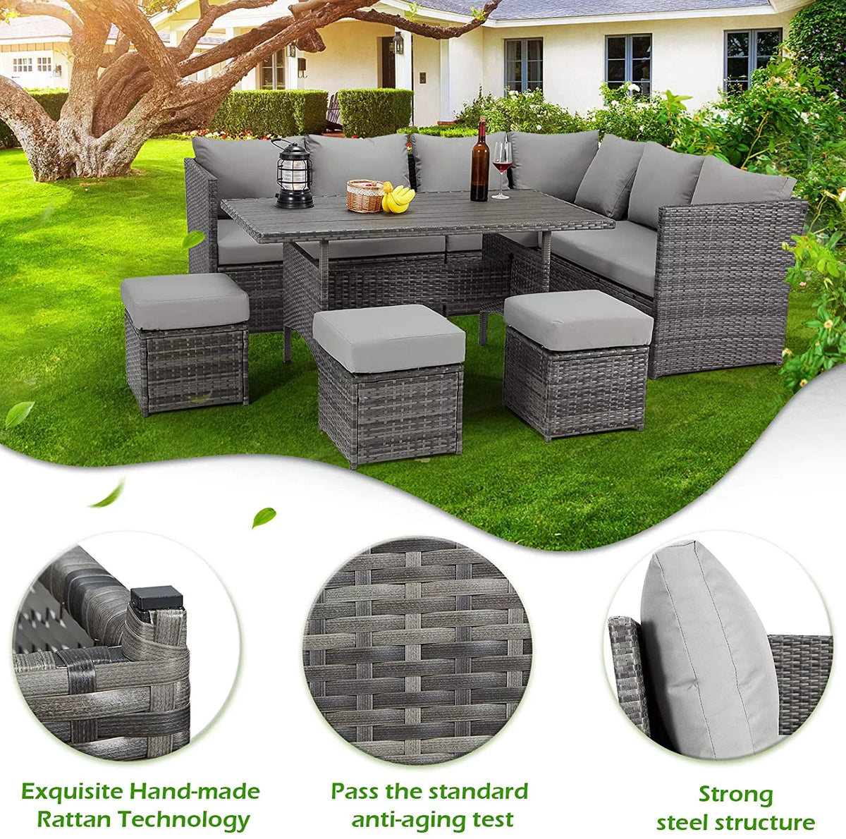 7 Piece Rattan Wicker Patio Conversation Set H357
