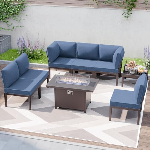 8 Pieces Metal Patio Furniture Set with Fire Pit Table J294