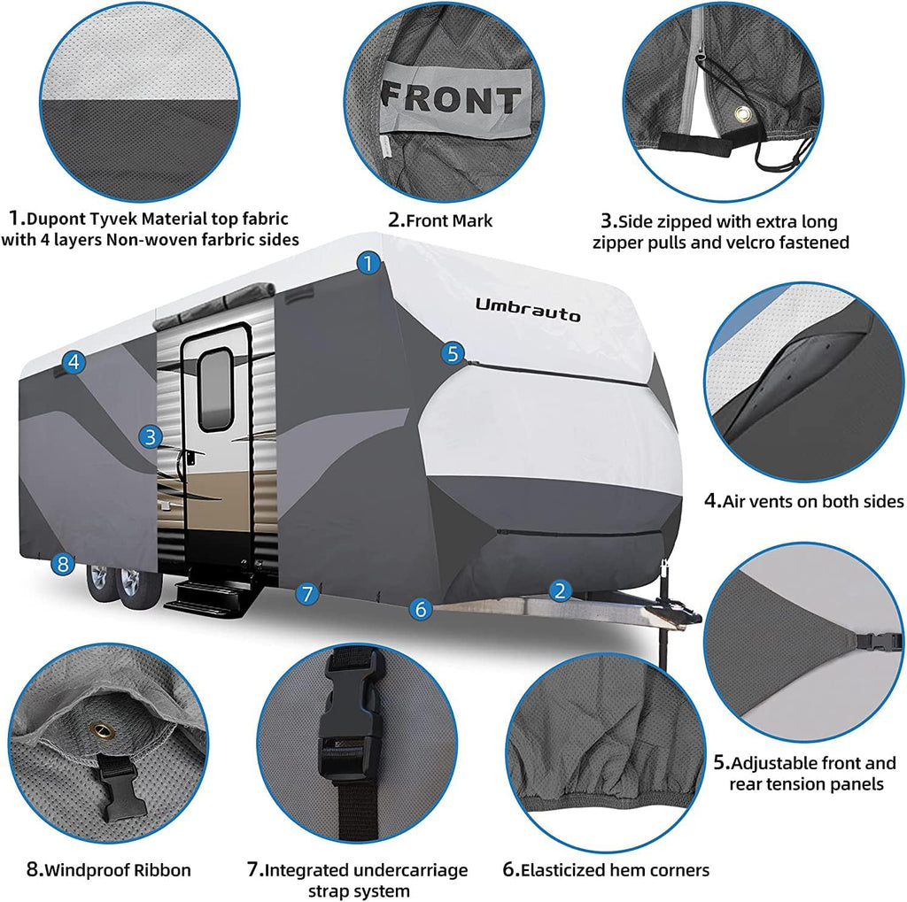 Gray/White Waterproof Travel Trailer RV Cover G4142