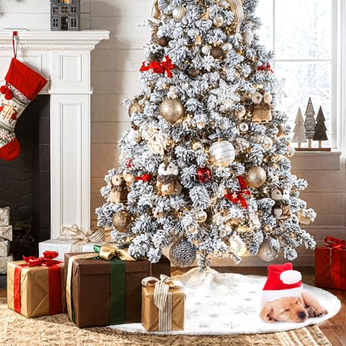 Christmas Tree Skirt 36 Inch Plush Gold Sequin Snowflake V619