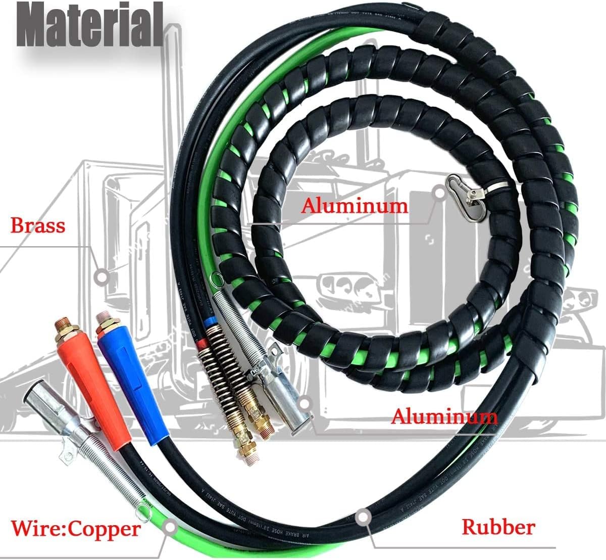 3-in-1 Air Line Hose and ABS 7 Way Electrical Assemblies for Truck (12 foot) V215