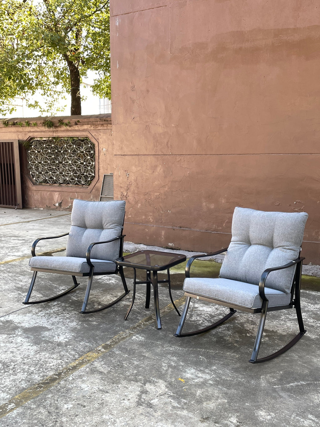 3 Pc Outdoor Swivel Rocker Patio Chairs - Gray S822140