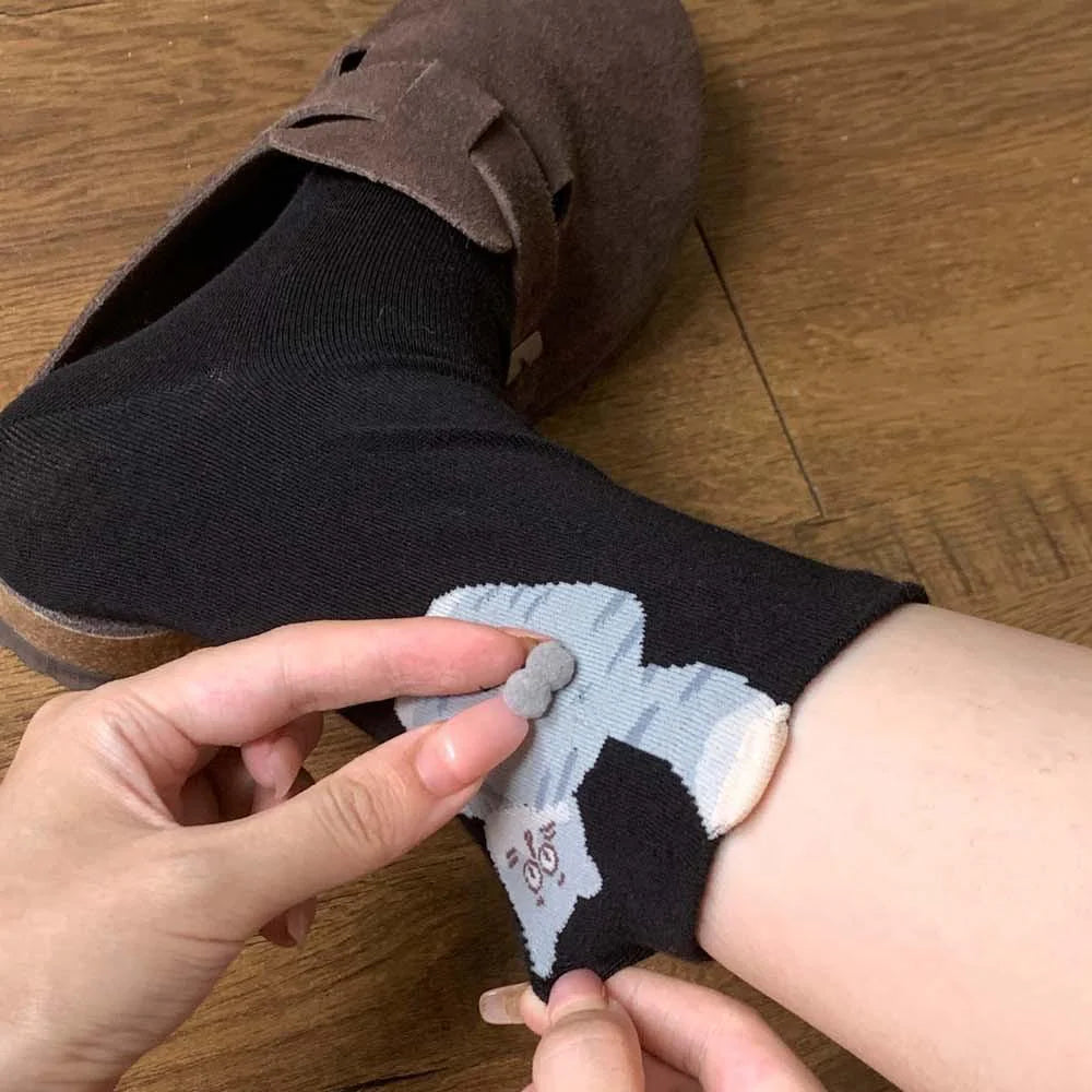 Cute Cat Cotton Socks with Pom Poms X44445