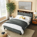 Queen Size Upholstered Platform Bed with Shelf F665702