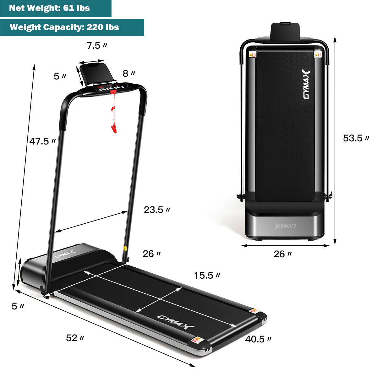 450W Ultra-thin Electric Folding Treadmill O707