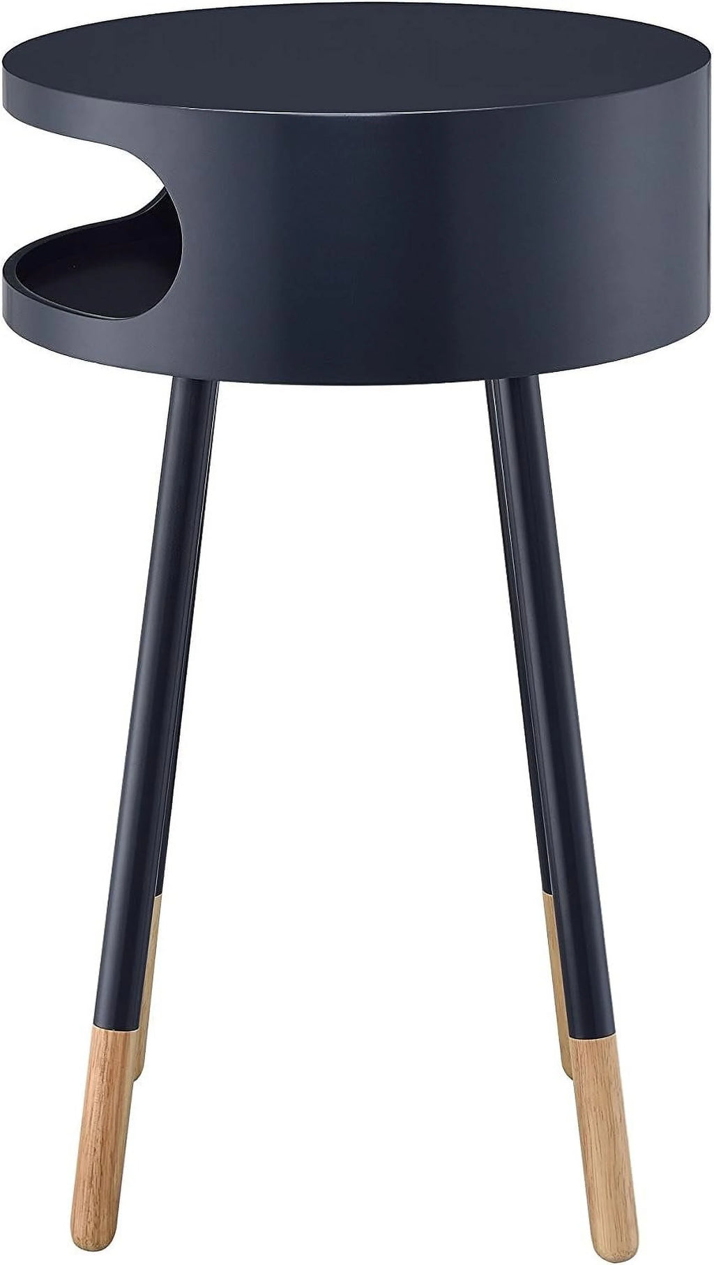 Black Natural Wood Round End Table V779