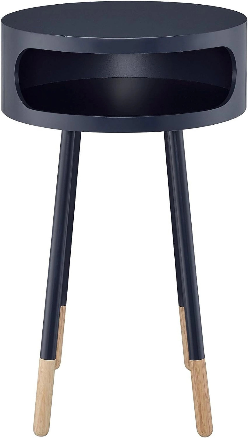 Black Natural Wood Round End Table V779