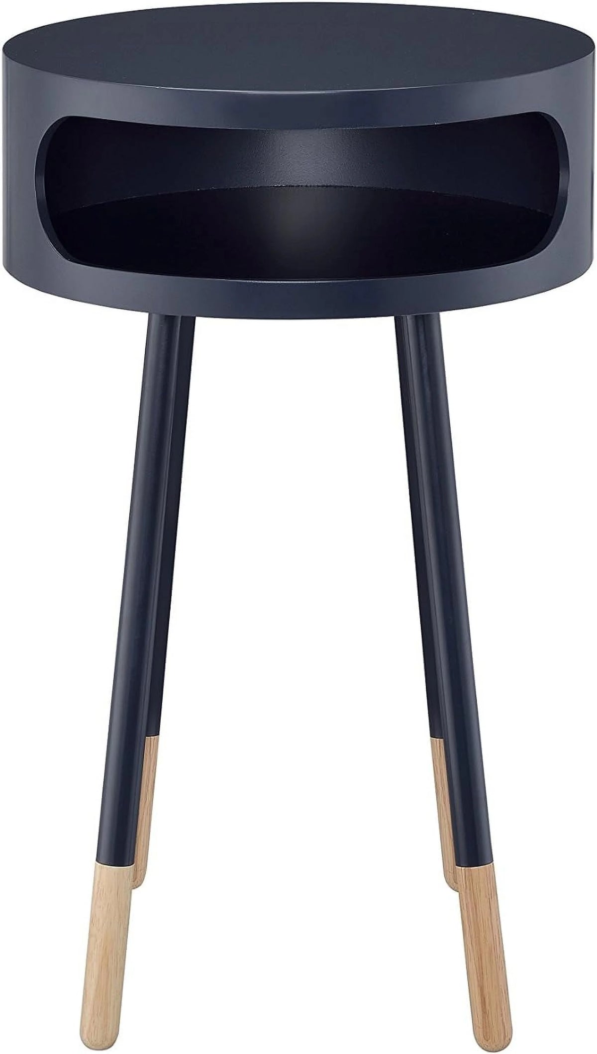 Black Natural Wood Round End Table V779