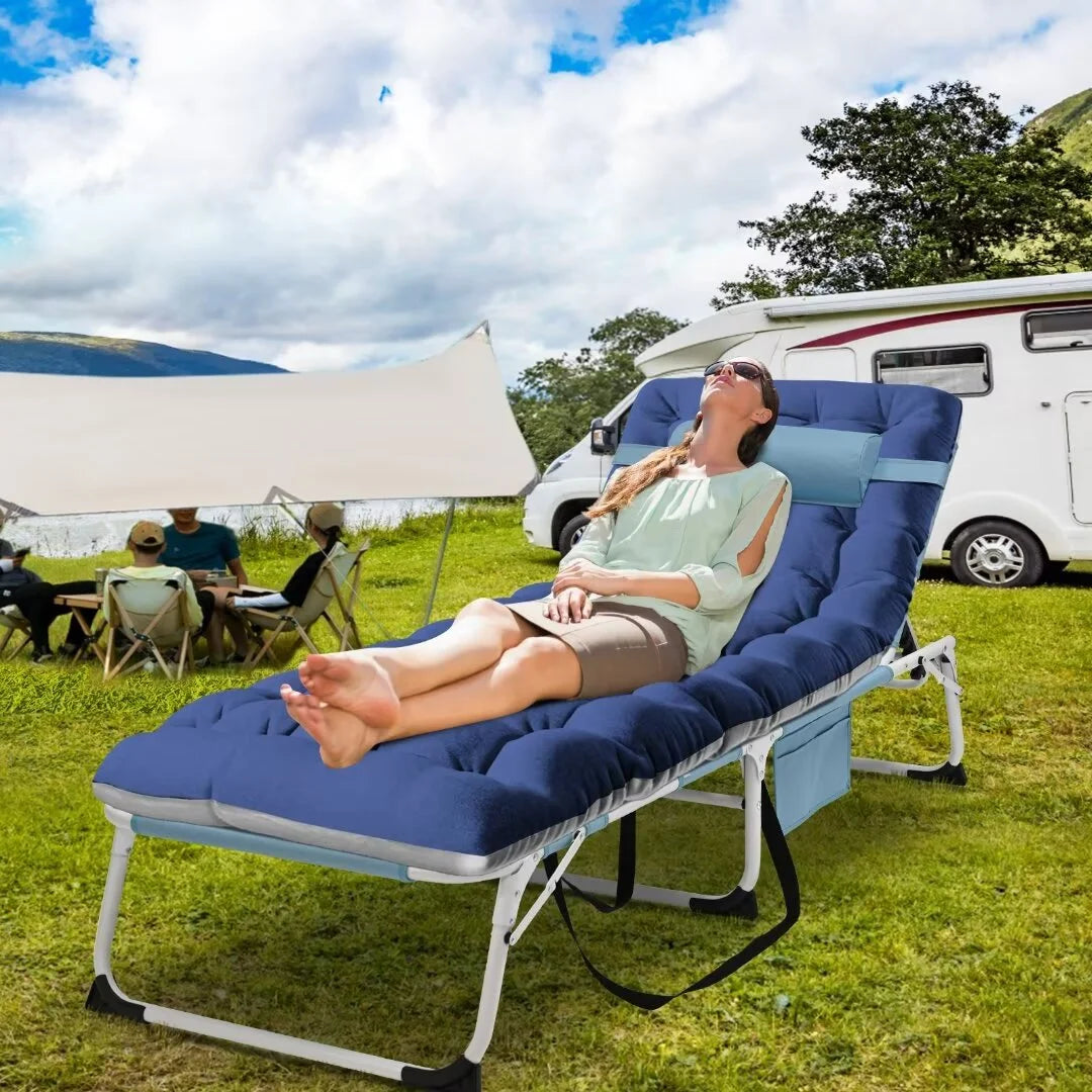 Adjustable 5-Position Folding Chaise Lounge Chair with Mattress and Pillow V467120