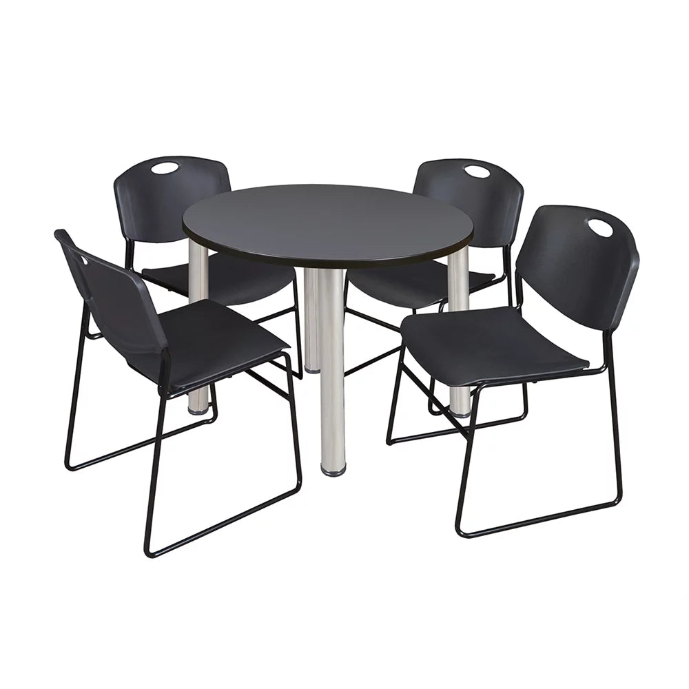 42" Round Breakroom Table and 4 Stack Chairs W933632