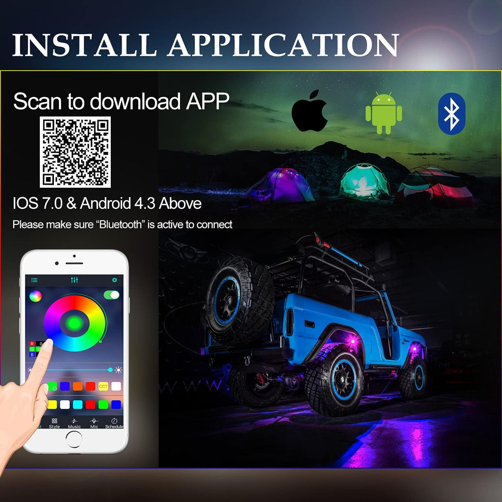 Multicolor LED Rock Light Kit with Bluetooth Controller E83686