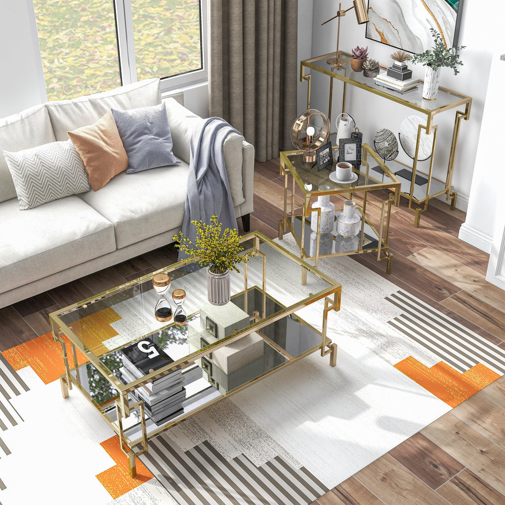 Glass Top 3-Piece Coffee Table Set with Shelf T985