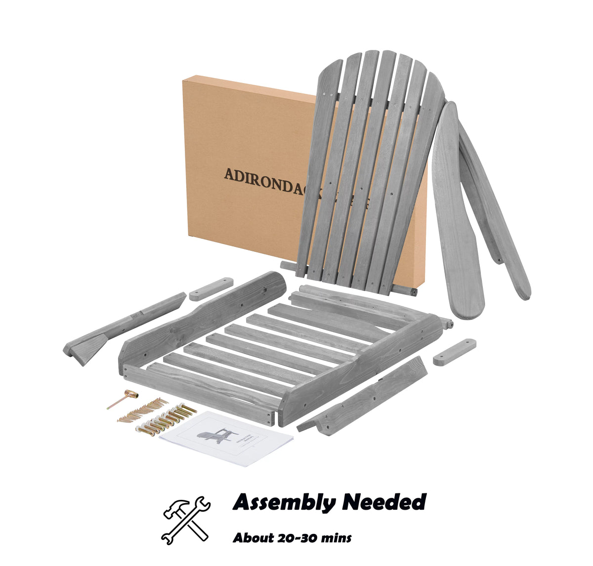 Gray Set of 2 Cedar Wood Folding Adirondack Chair H414666