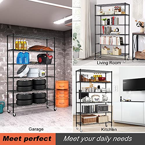 6-Tier NSF Certified Wire Shelving Unit on Wheels Black O156