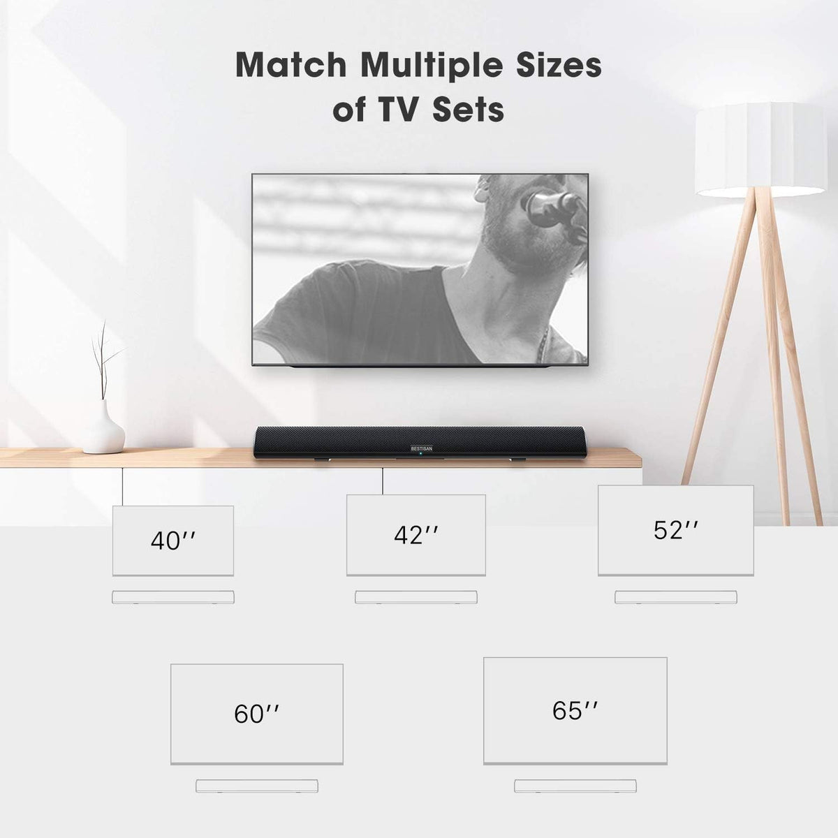 Sound Bar with Bluetooth 5.0, 40 Inch, 6 Drivers, 105dB, Wall Mountable A93333