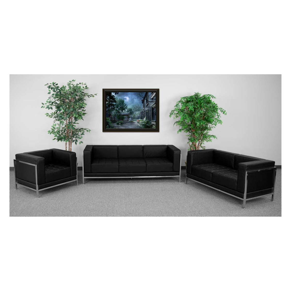 3-Piece Stainless Steel Sofa Set in Black E949