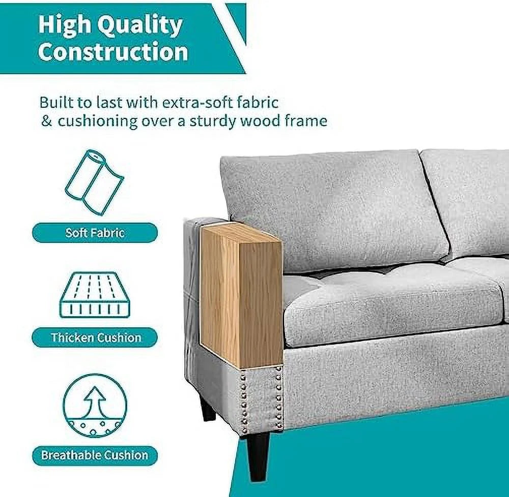 Reversible 3 Seat L Shaped Sectional Sofa Bed with Ottoman Chaise Beige H340