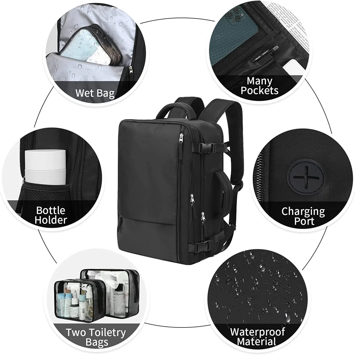 Extra Large 40L Waterproof Travel Backpack (Black) A176