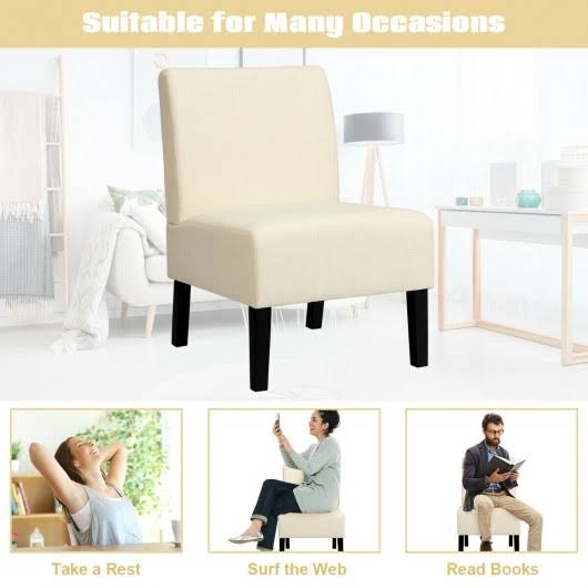 Beige Armless Accent Chair with Rubber Wood Legs L458