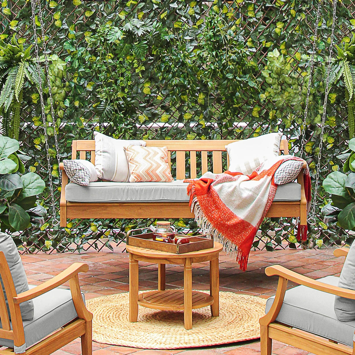 Teak Wood Outdoor Swing Daybed with Cushion F408521