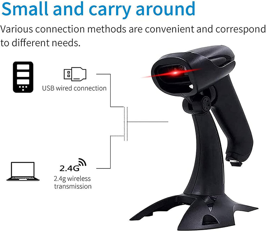 2 Pack Wireless 2D Barcode Scanner with Stand, USB Wired Handheld Bar Code Reader U861