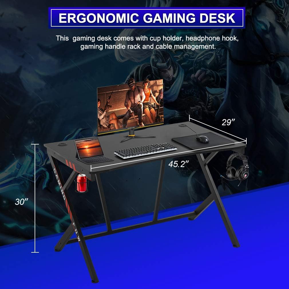 Gaming Desk 45 W x 29 D Computer Desk with Cup Holder Headphone Hook B6310