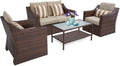 4 Piece Brown Rattan Wicker Outdoor Sectional Set B60754