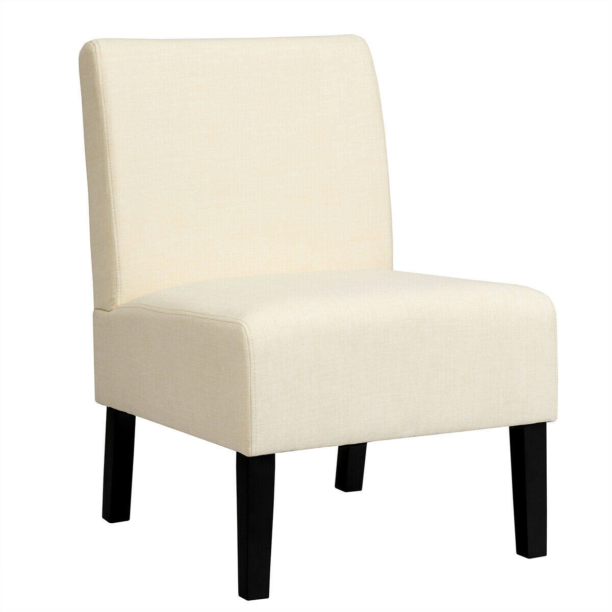 Beige Armless Accent Chair with Rubber Wood Legs L458