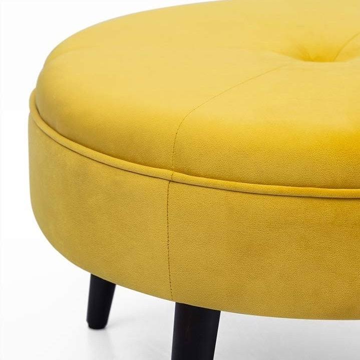 Yellow Round Tufted Fabric Ottoman P5493