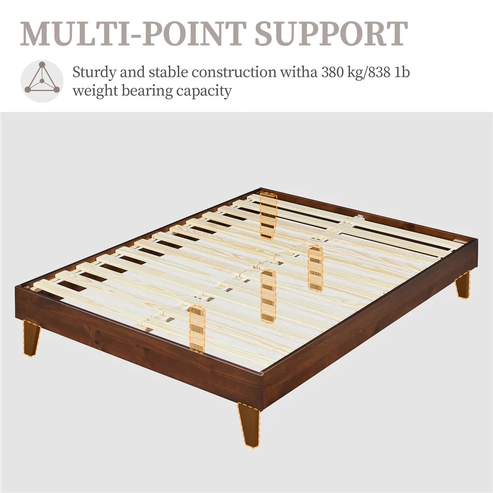Queen Smoked Walnut Platform Bed Frame with Wood Slat Support N365479