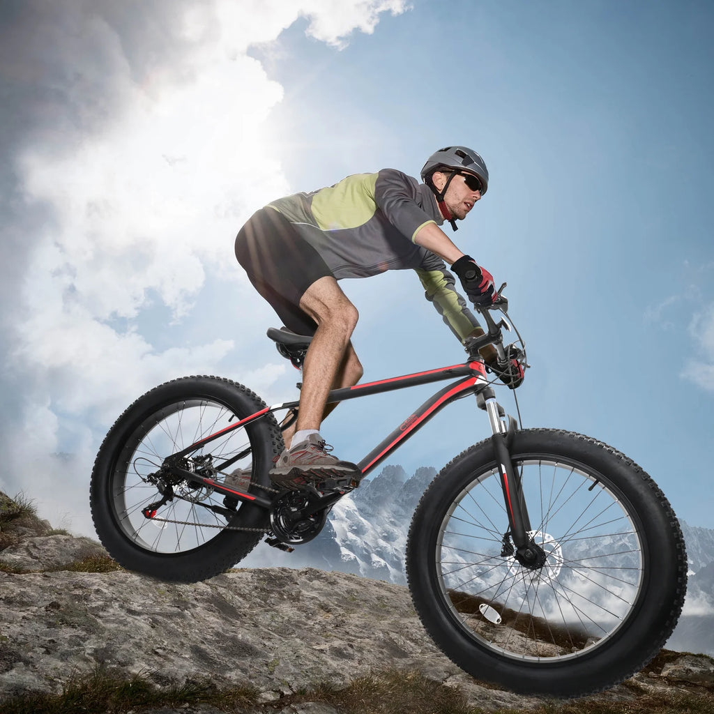 Fat Tire Mountain Bike 21 Speeds High Carbon Steel Red Black M157512