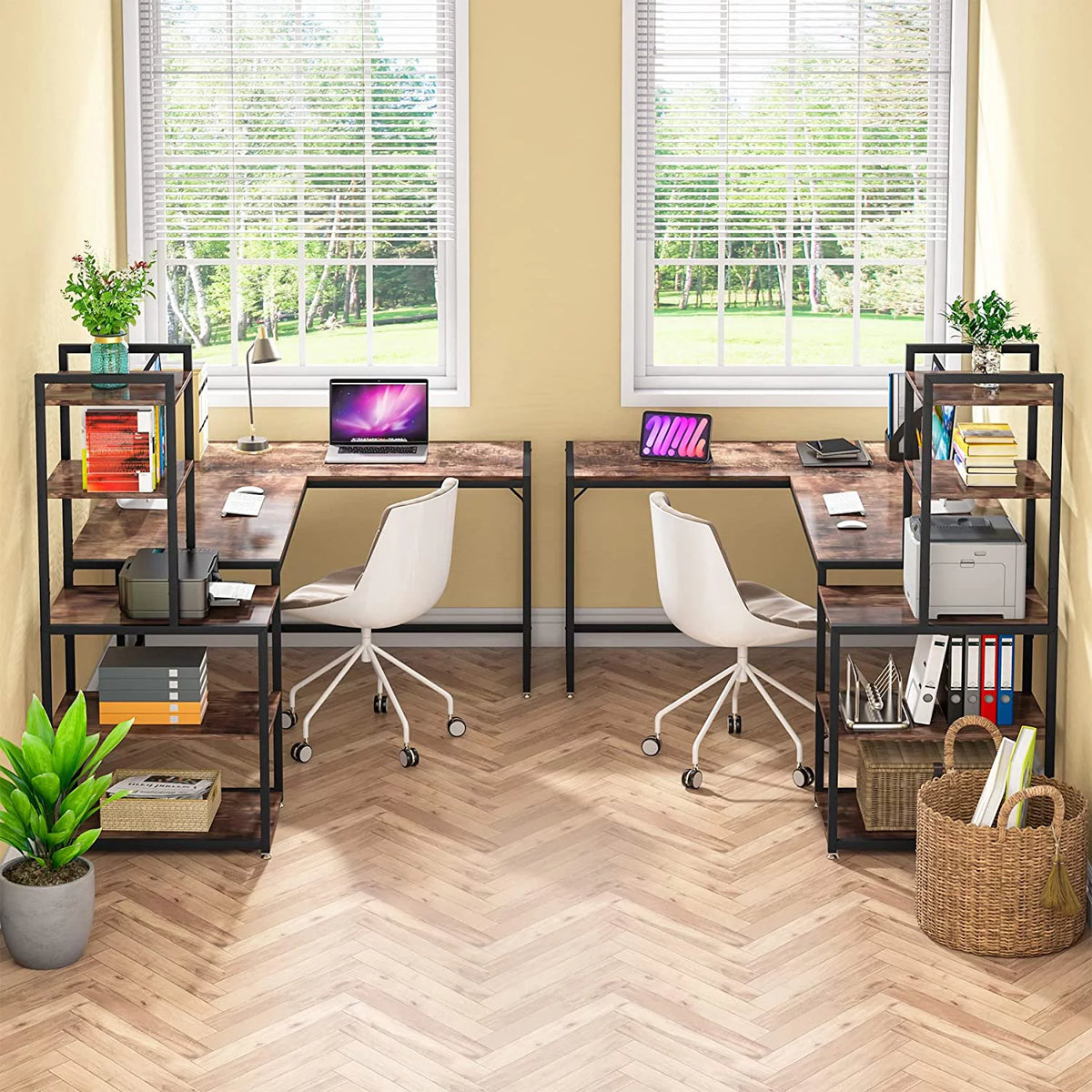 79 inch Reversible L-Shape Corner Computer Desk with 5 Tier Shelves N52353