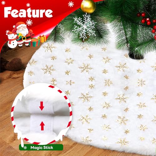 Christmas Tree Skirt 36 Inch Plush Gold Sequin Snowflake V619