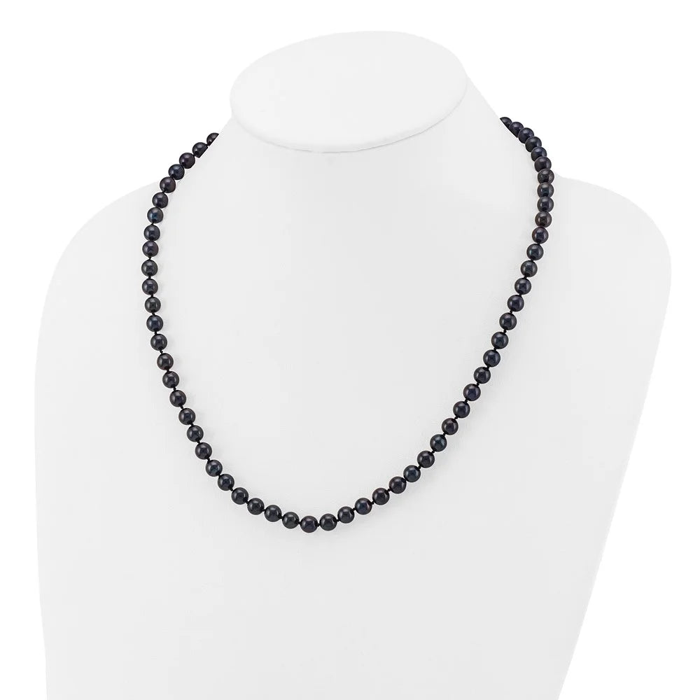 14k White Gold 6-7mm Round Black Akoya Cultured Pearl Necklace H429