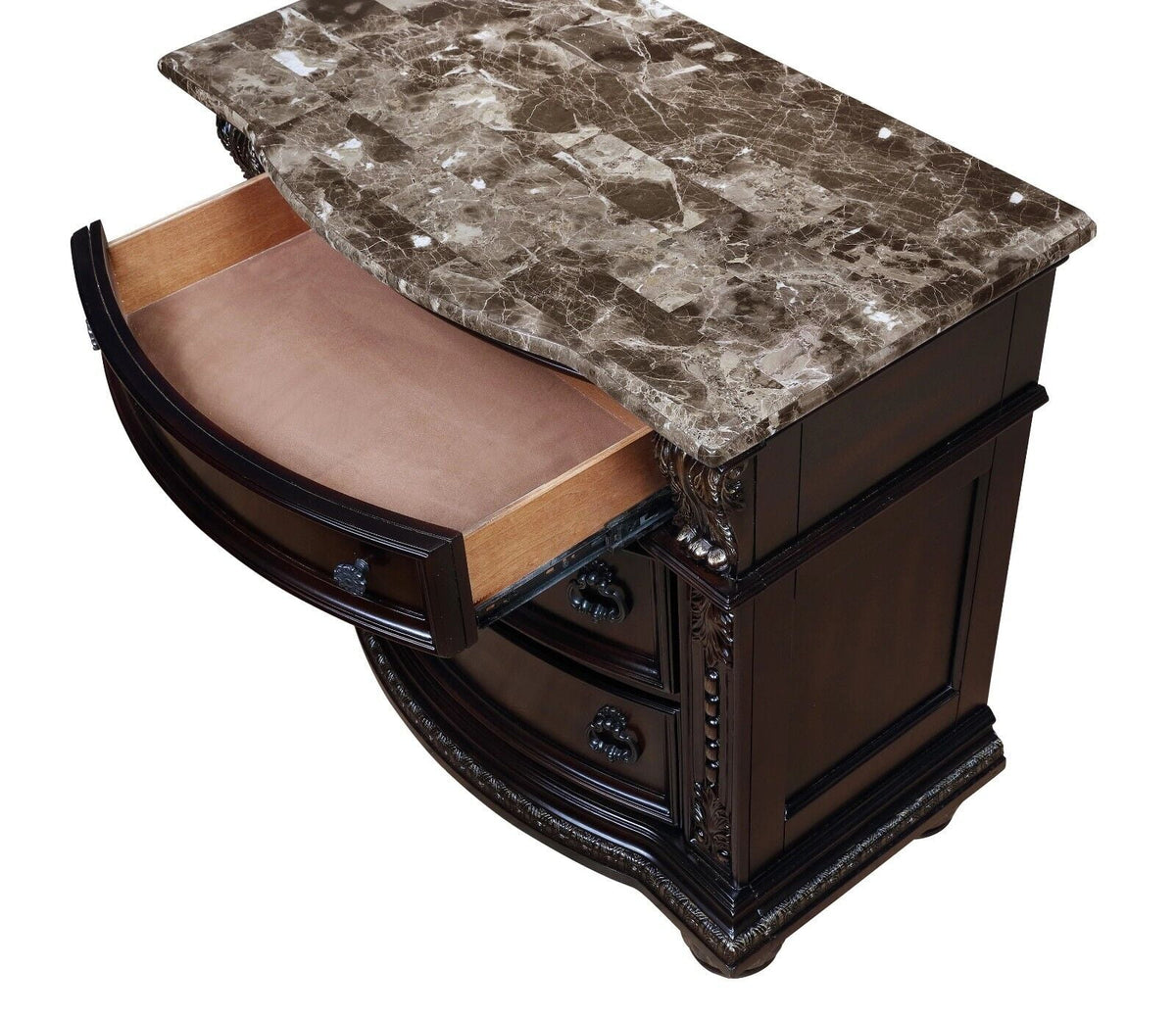 Brown Cherry Finish Queen Size Bed and Nightstands Y7653